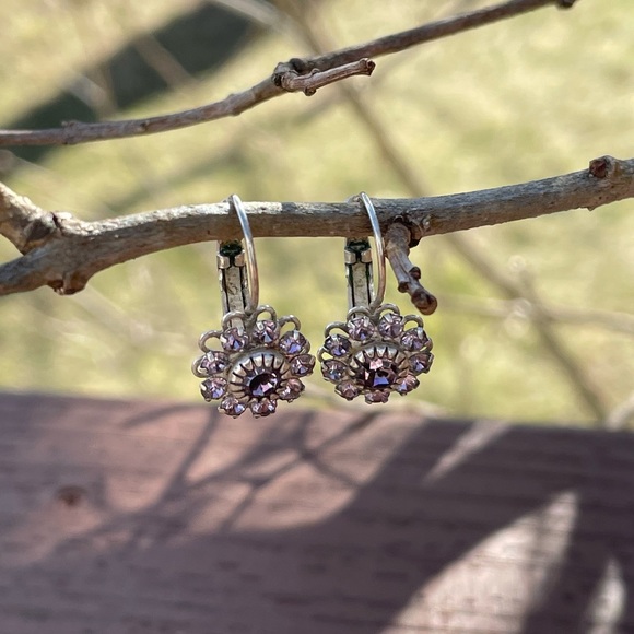 NWOT Amethyst and Silver Leverback Earrings - Picture 2 of 5